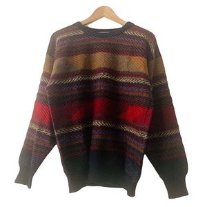 Vintage Alpaca Striped Men's Sweater Sz S Brown Multi Bohemian Indie Fisherman